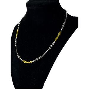 Sterling Silver NAVAJO PEARL & Palomino Turquoise Beaded 17” Necklace .925 NEW